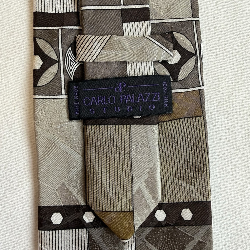 Carlo Palazzi Studio Tie Vintage 90s Wide 100% Silk Art Deco Geometric Luxury - Picture 6 of 10